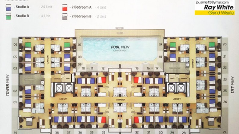 Dijual Unit Apartment TamanSari Mahogany type Studio. Pool View. Karawang Barat