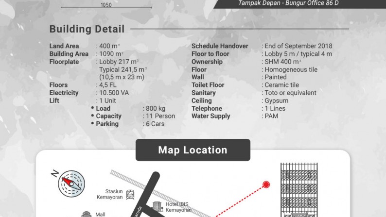 Ruko Bungur Besar ada lif unit, Luas 400m2