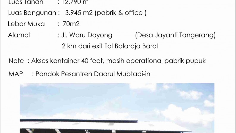 Pabrik/Gudang Baru.cocok buat pabrik besar di Jayanti Balaraja