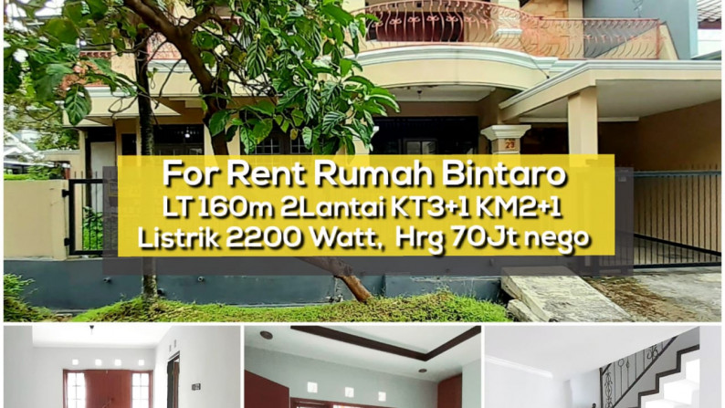 Rumah Modern Klasik luas 160m harga 70 Jt/Thn di Kawasan Sektor 9 Bintaro Jaya