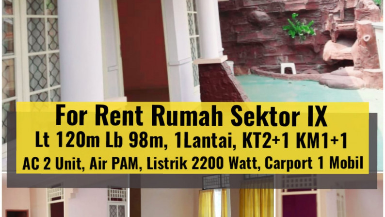 Rumah Siap Huni  Luas 120m Harga 50Jt/Thn nego di Sektor IX Bintaro Jaya